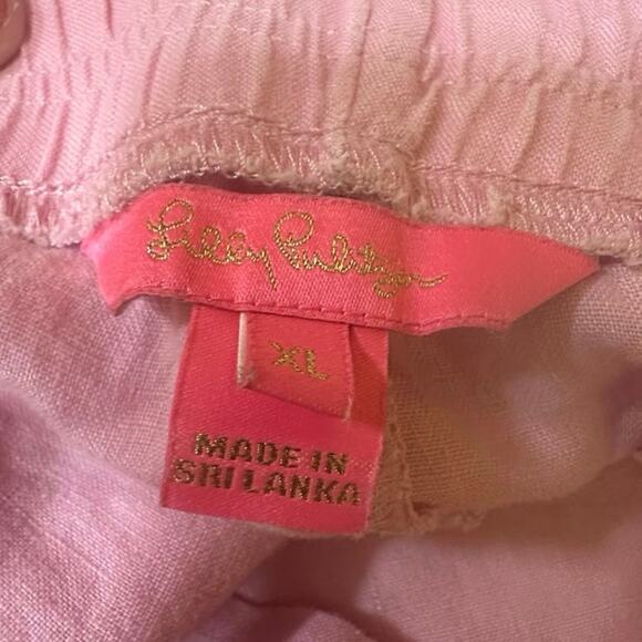 Lilly Pulitzer Solid Pink Scalloped Linen Shorts Sz. XL - Picture 3 of 4
